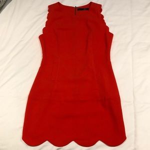Red Scalloped Edges Party Dress With Pockets